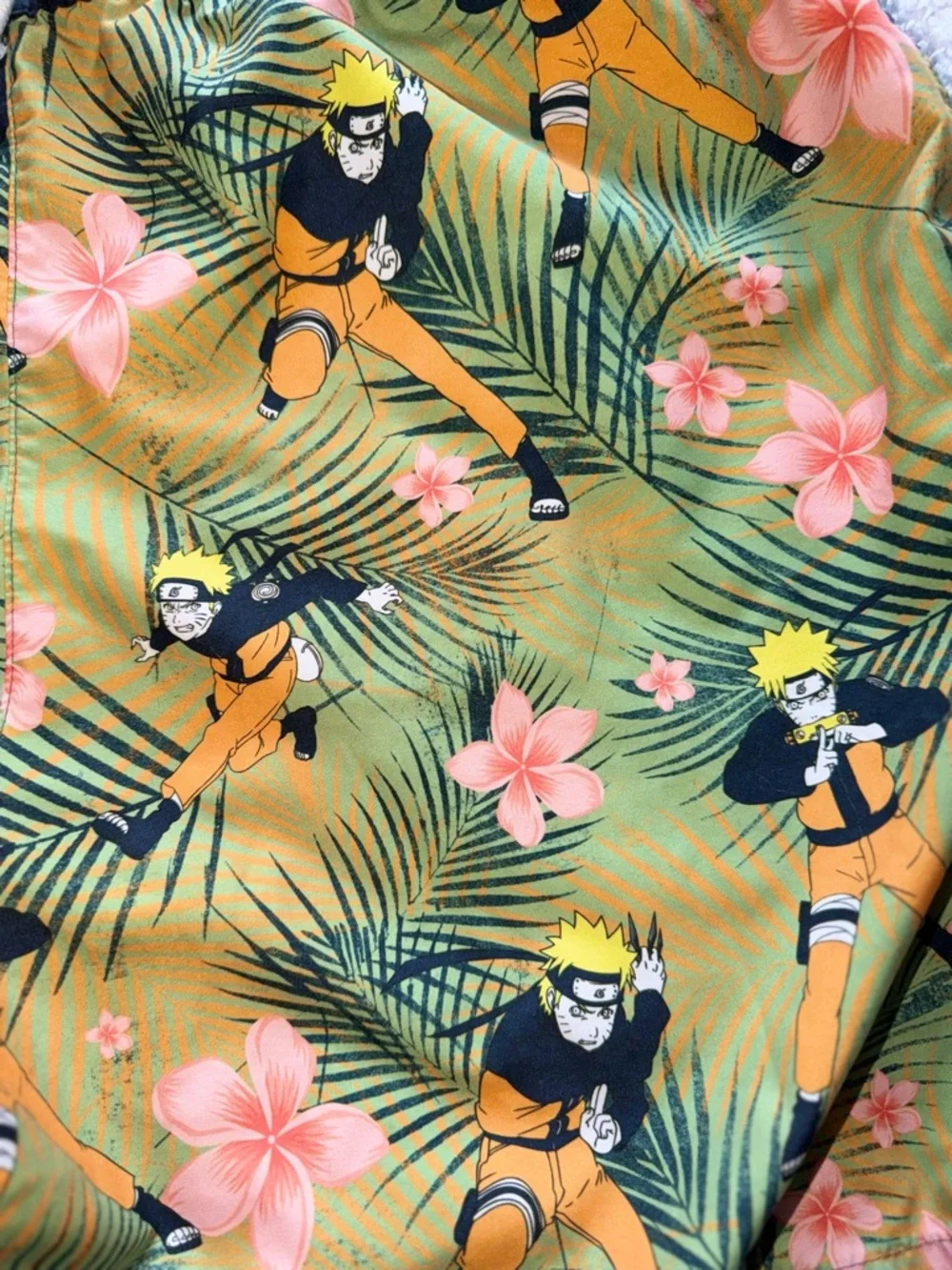 Naruto Green Floral Print Swim Trunks